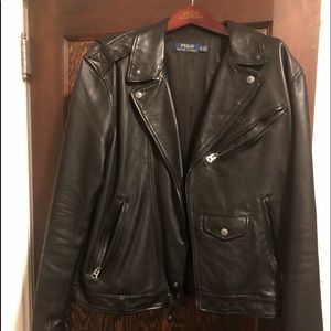 Ralph Lauren Men’s black leather moto jacket